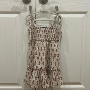 Madison Mathews Block Print Smocked Dress Cotton Pink Green Baby XS 18-24 Months